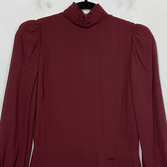 Reformation Stevie Midi Dress Claret Burgundy Mock Neck Side Slit Georgette‎ NWT - Picture 8 of 16